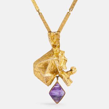 BJÖRN WECKSTRÖM, A 14K gold necklace "Kaltio" with an amethyst. Lapponia 1973.