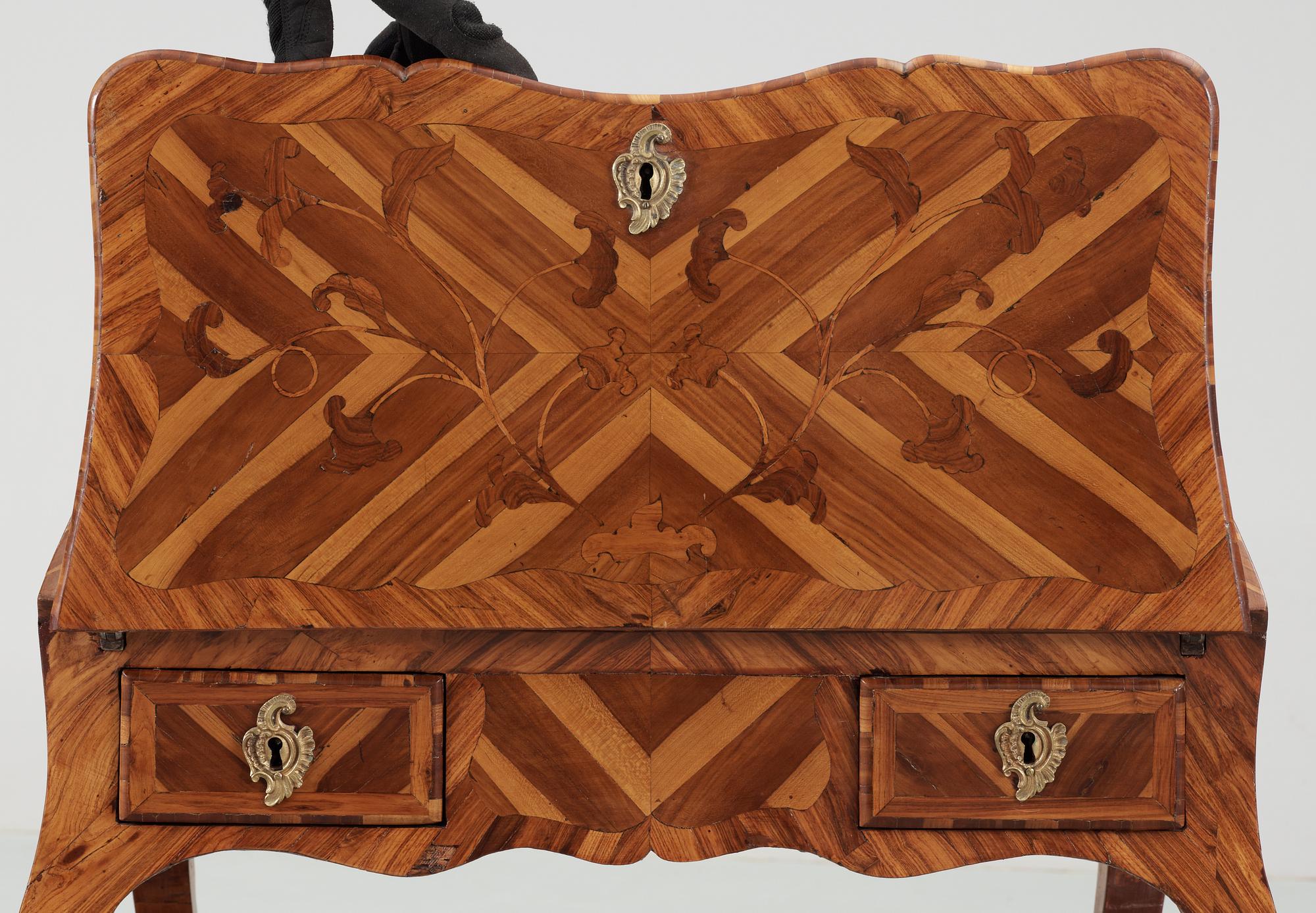 A Louis XV middle 18th Century bureau de pente by Jean-Pierre Latz, signed underneath two times "I P LATZ".