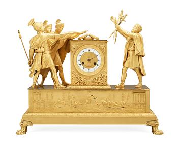546. A French Empire early 19th Century gilt bronze mantel clock "Oath of the Horatii".