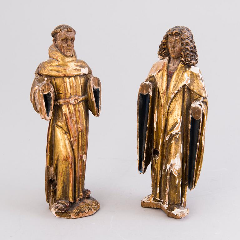 TWO SCULPTURES, painted wood, 18th century.