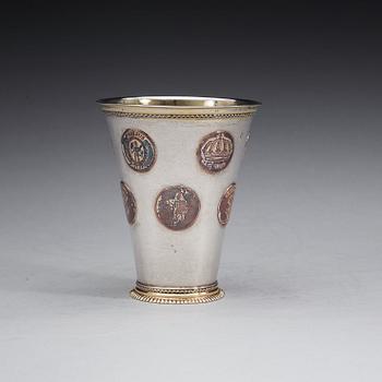 A Swedish 18th century parcel-gilt beaker, marks of Magnus Myrman, Norrköping (1706-1730).