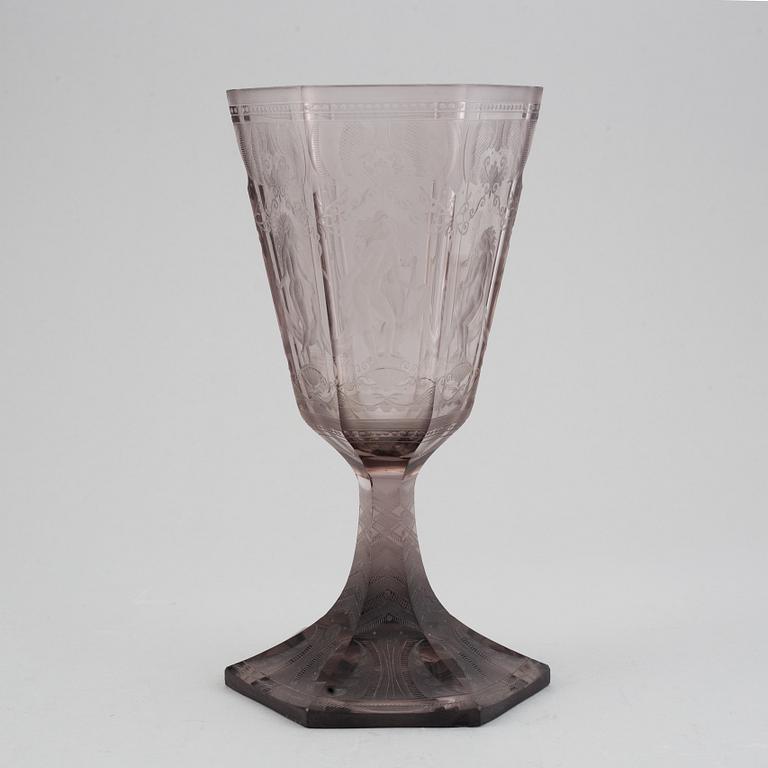 Simon Gate, an engraved glass goblet " Six Graces", Orrefors, Sweden 1925, model 154, engraved by Elis Rydh.