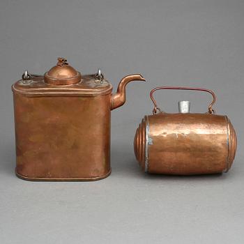 BRÄNNVINSTUNNA OCH BRÄNNVINSKANNA, koppar, 1800-tal.