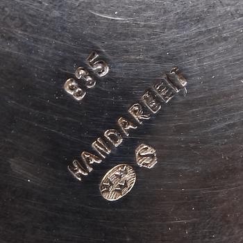 SOCKERSKÅL, GRÄDDKANNA SAMT BRICKA, silver. Rokokostil. Tyskland resp GEWE, 1900-talets senare del.