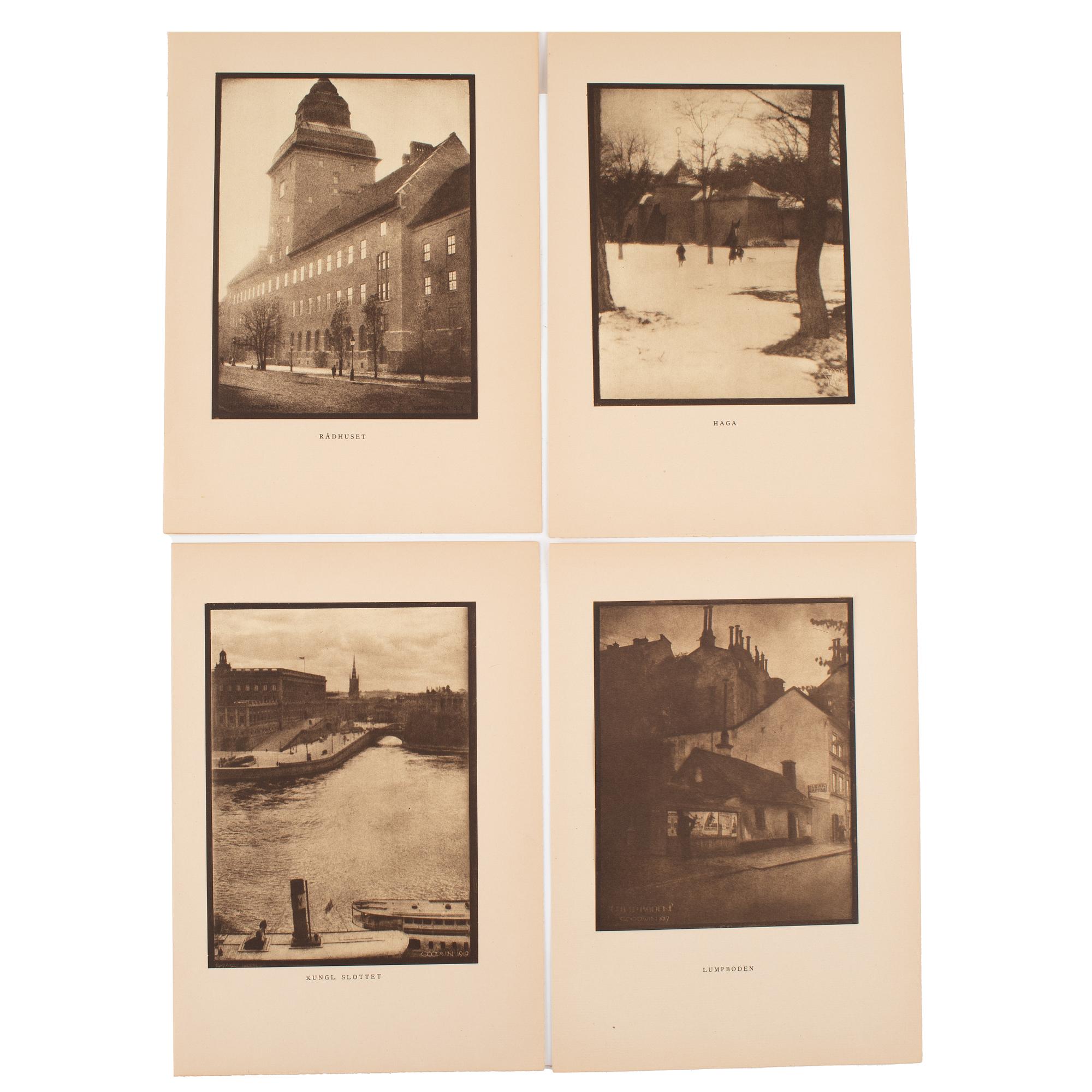 Henry B. Goodwin, four photo gravures from the book 'Vårt vackra Stockholm', signed in the negative.