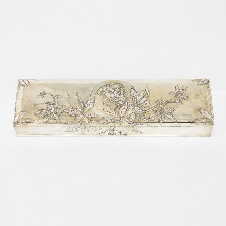 An early 20th century silver plated box, Art Nouveau, Orivit Metallwarenfabrik, Germany.