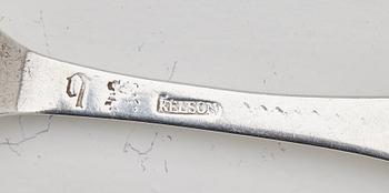A set of six Swedish 18th century silver dinner-forks, mark of Kilian Kelson, Stockholm 1752-1754.