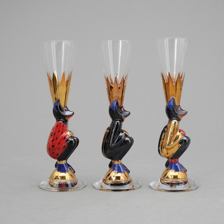 SNAPSGLAS, 3 st. Design Gunnar Cyrén ur Nobelservisen. Orrefors.