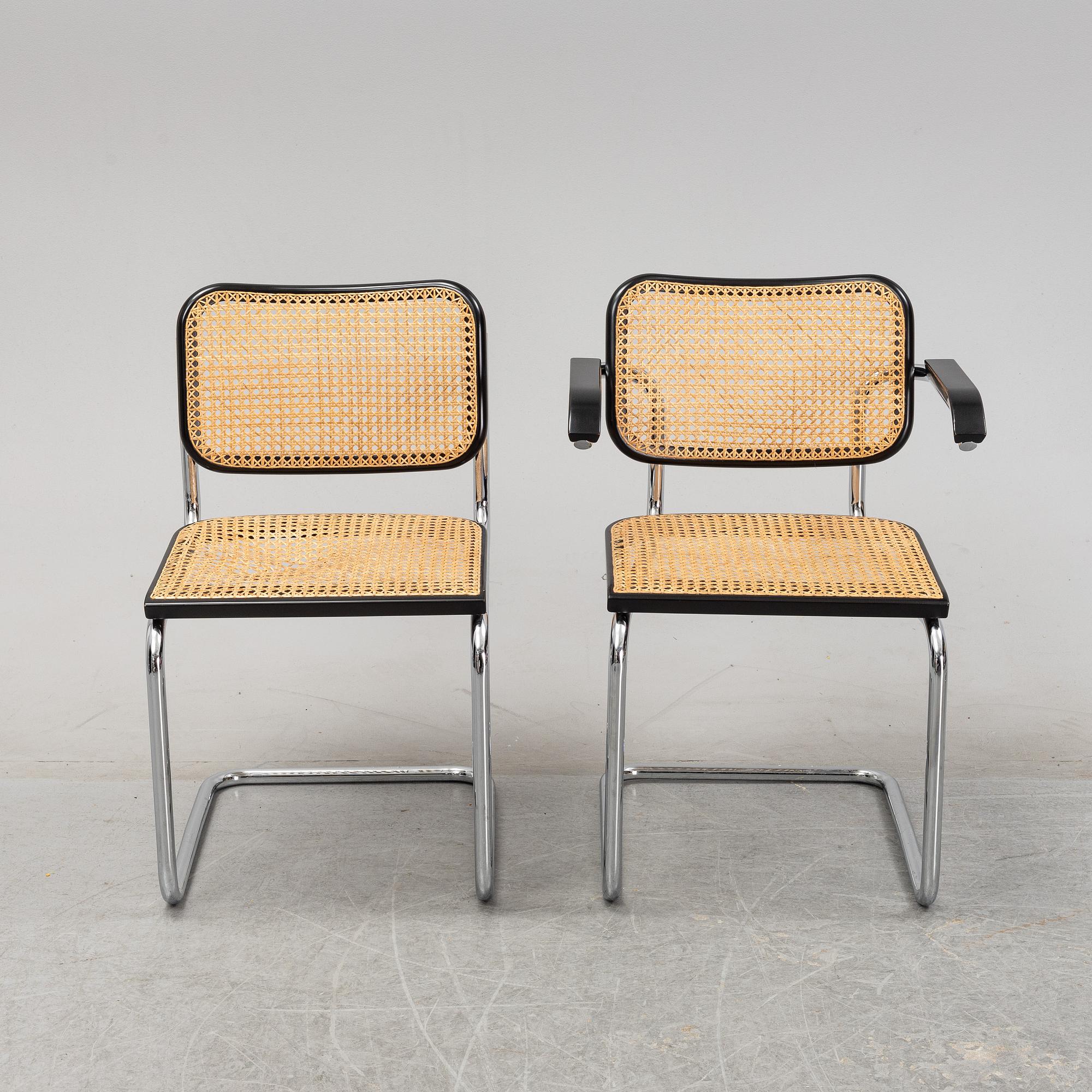 Marcel Breuer, five tubular steel 'Cesca' chairs, Knoll Studio.