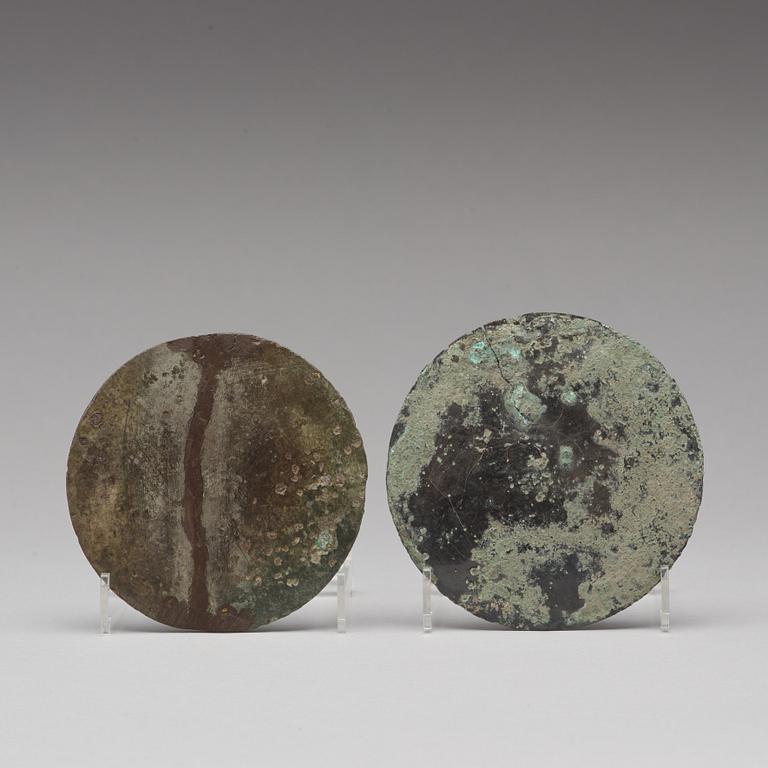 Two bronze mirrors, Tang dynasty (618-907).