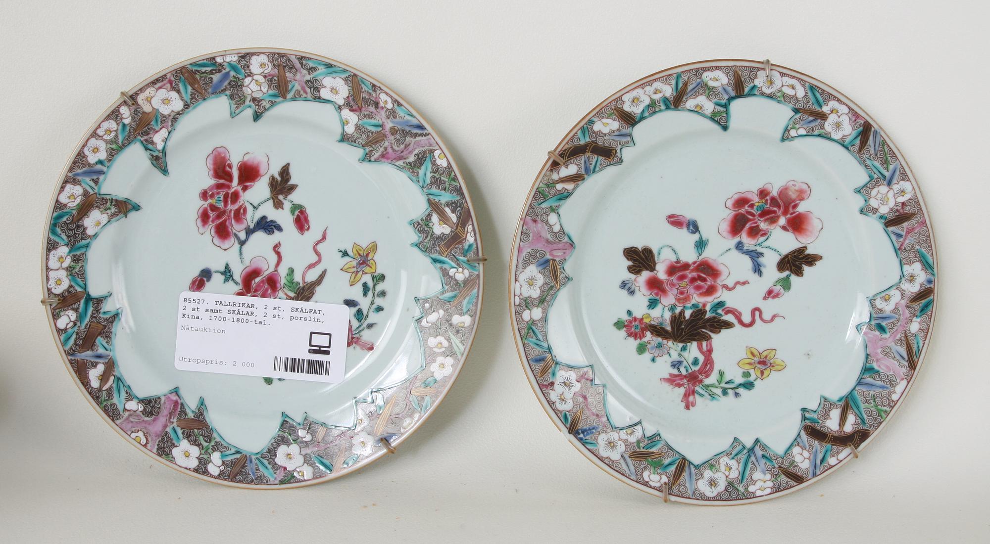 TALLRIKAR, 2 st, SKÅLFAT, 2 st samt SKÅLAR, 2 st, porslin, Kina, 1700-1800-tal.