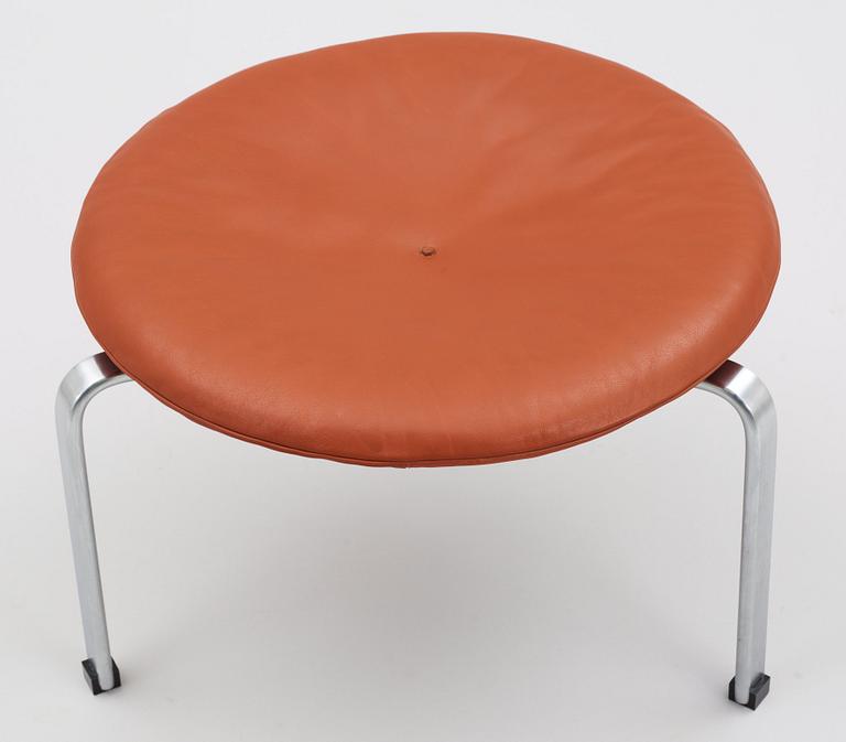 A Poul Kjaerholm brown leather and steel 'PK-33' stool, Fritz Hansen, Denmark 1989.