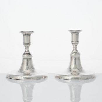 A pair of Swedish Gustavian silver candlesticks, mark of Johan Steinfort, Stockholm 1773.