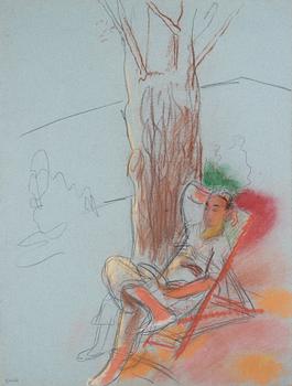 735. Sigrid Hjertén, Resting man in sun chair.