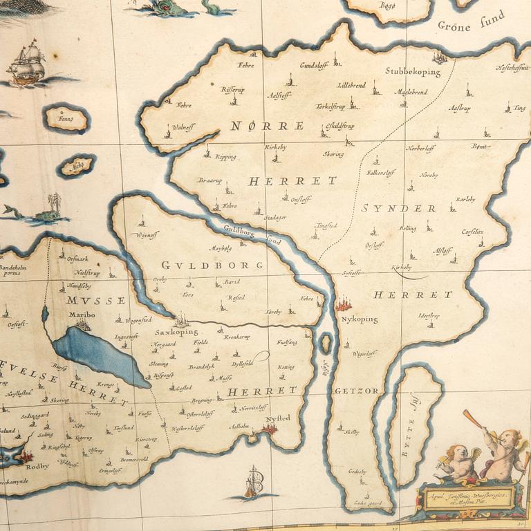 Moses Pitt, after Johannes Janssonius, map of Lolland and Falster, Denmark, London circa 1680.