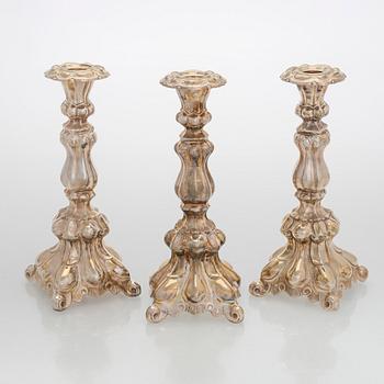 Kynttilänjalkoja, 3 kpl, hopea, Kultakeskus Hämeenlinna 1980 ja 1985.