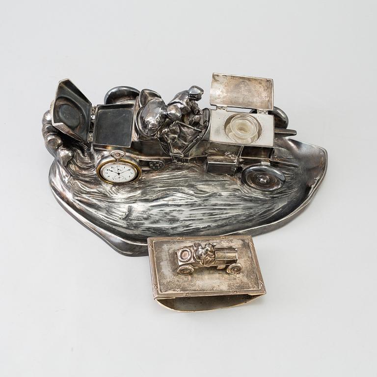 A silvered metal inkstand by Kaiser Zinn 1910s.