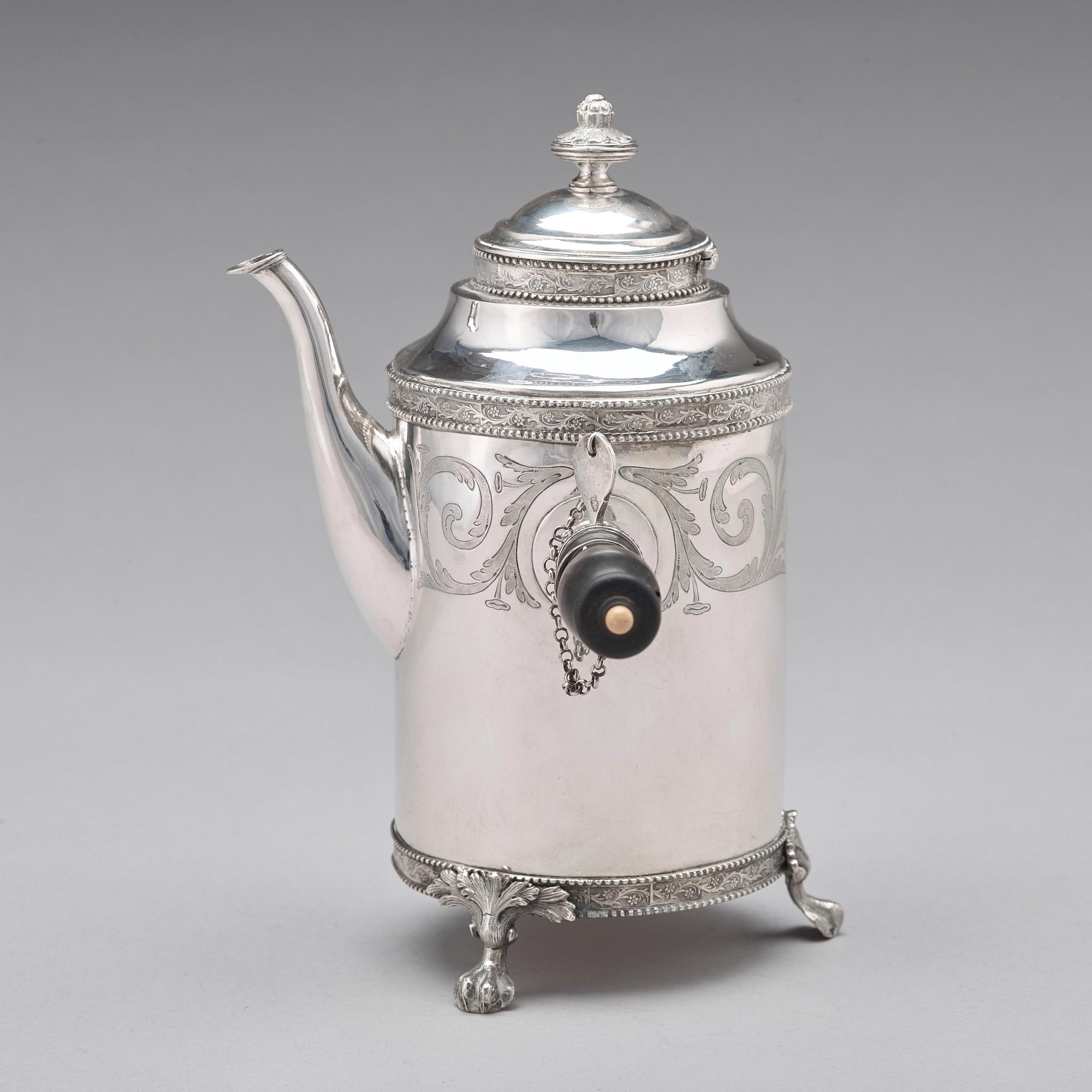 A Swedish late 18th century silver coffee-pot, mark of J. Henrik Frodell, Stockholm 1797.