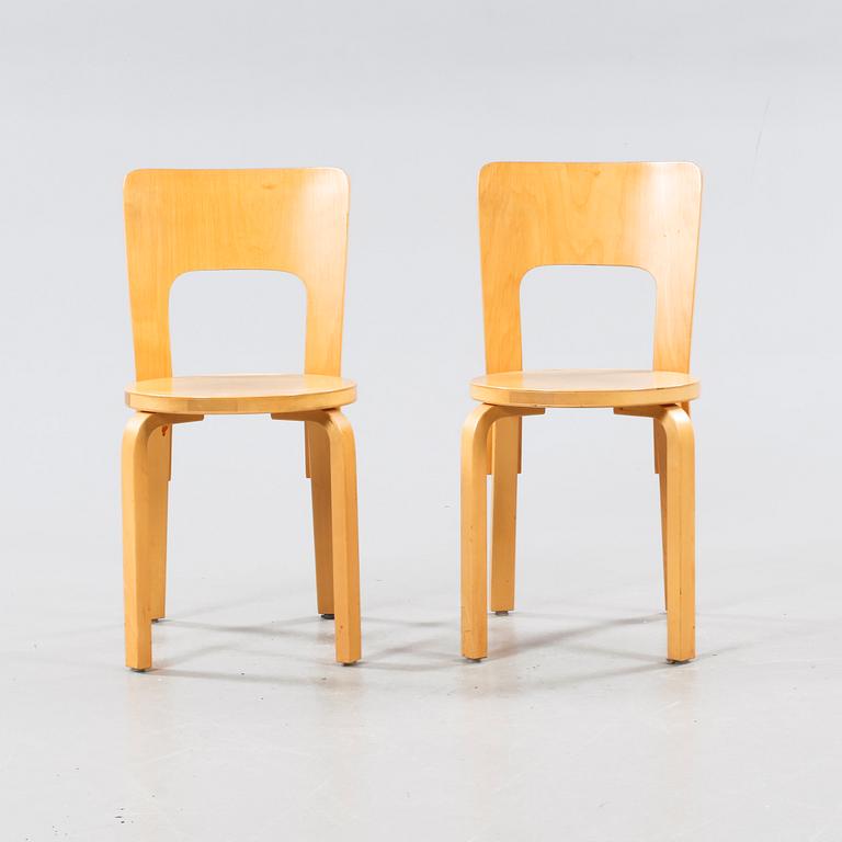 Two chairs, model 66, designed by Alvar Aalto for Artek, second half of the 20th century.