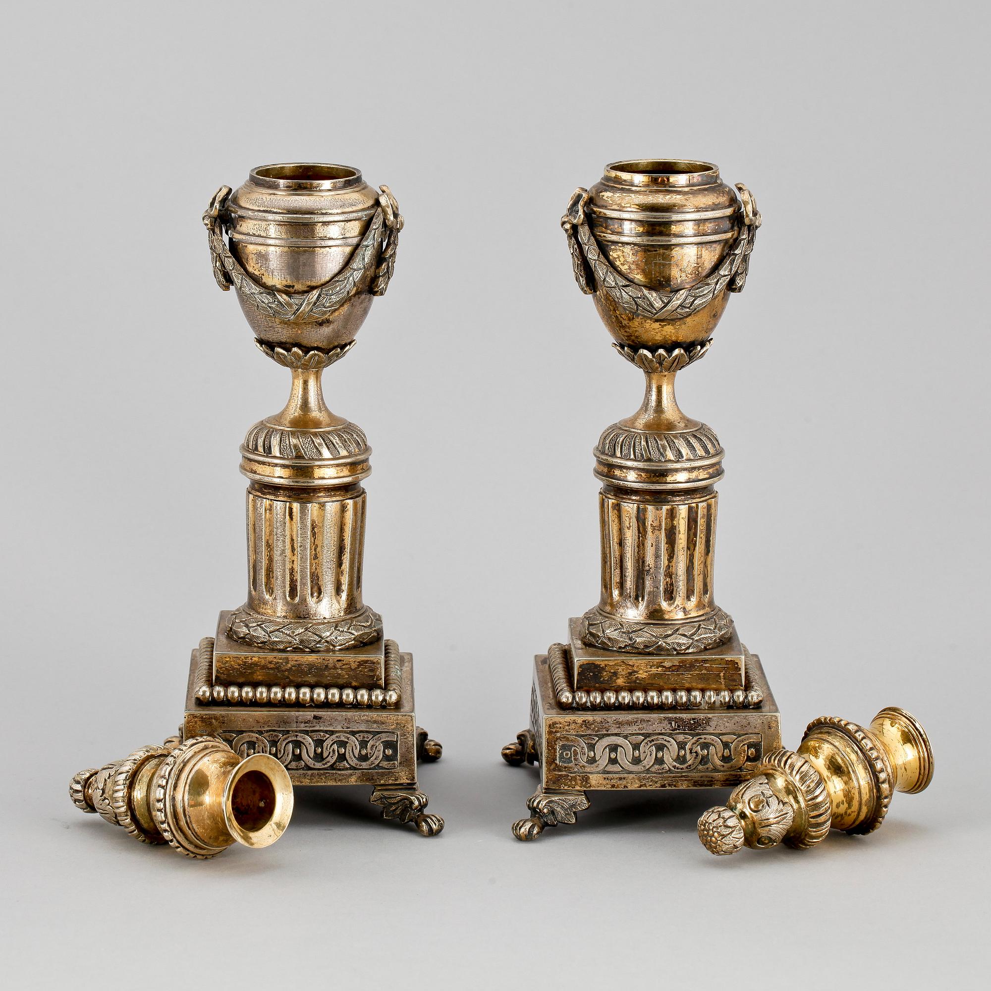 CASOLETTER, ett par, nysilver, Louis XVI-stil, AG Dufva, sent 1800-tal.