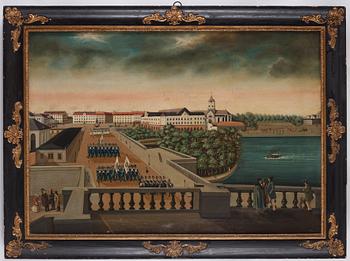 Svensk konstnär, omkring 1840, Vaktavlösning, Norrbro.