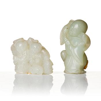 Two Chinese nephrite sculptures of boys, late Qing dynasty.