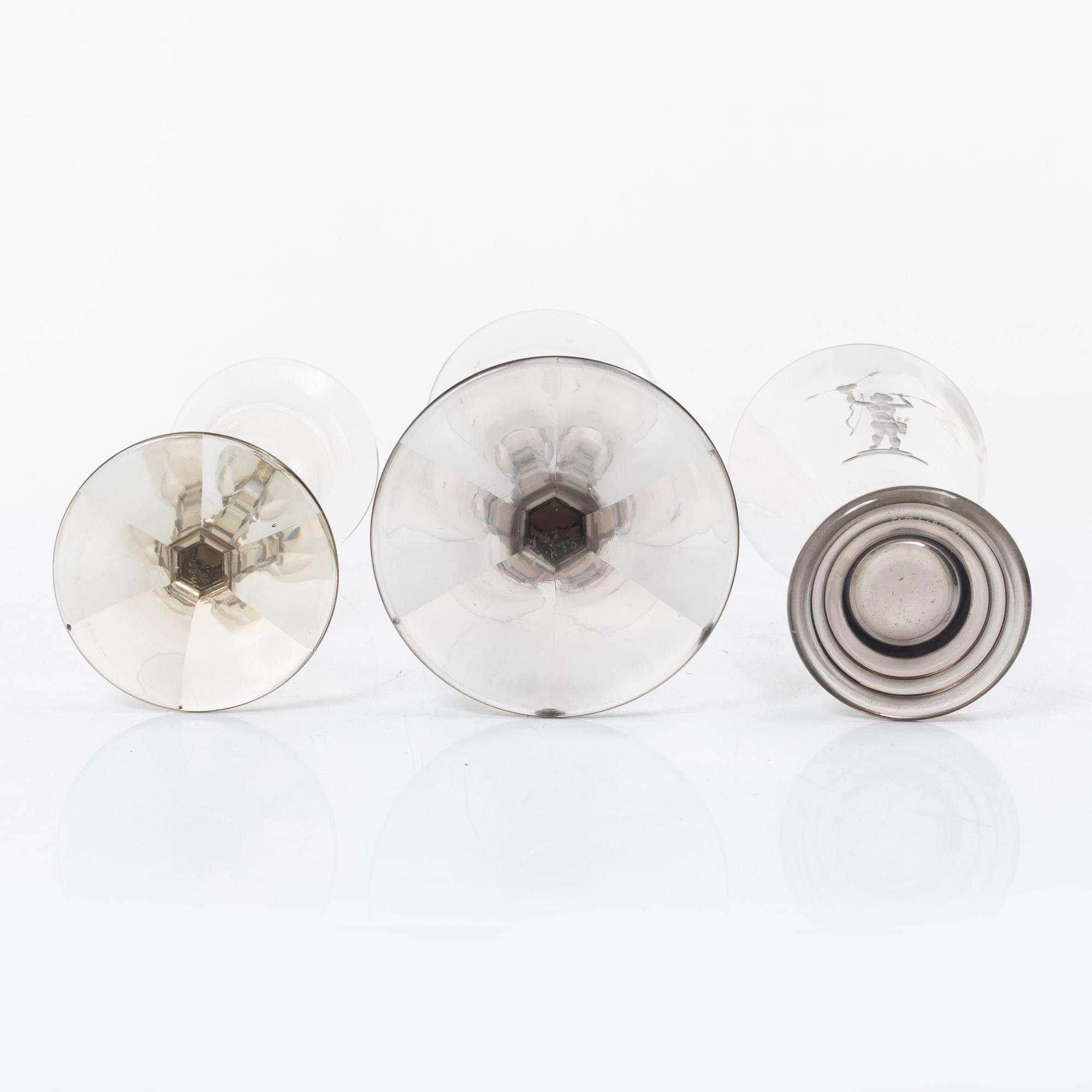 Edward Hald, vases, 3 pcs, Orrefors, 1929-30.