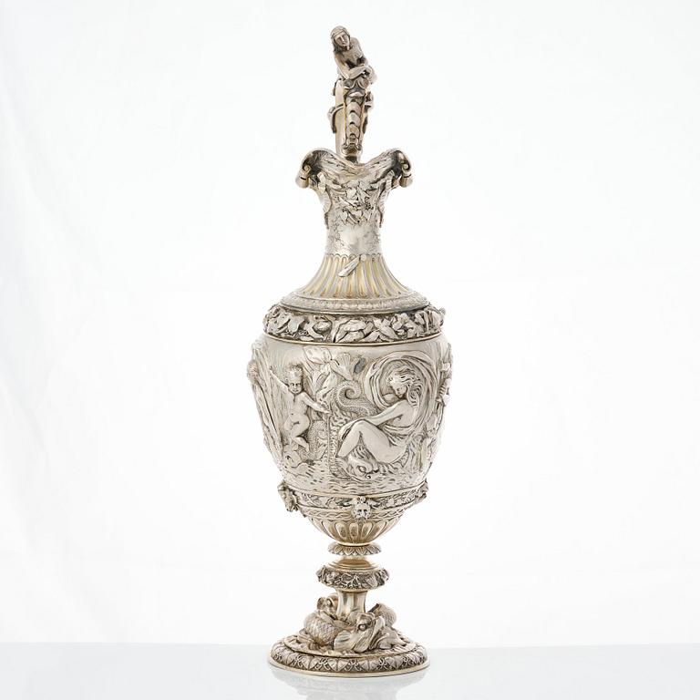 Frédéric Rudolphi, kanna och fat, silver, (Paris 1842-1872). Renässans-stil.