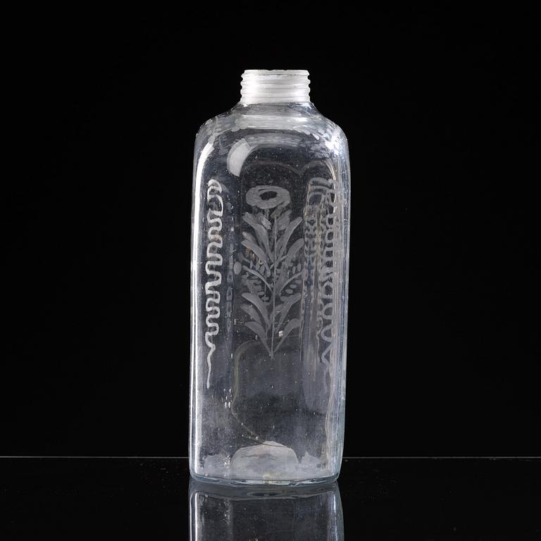 FLASKA, glas. Troligen Skånska glasbruket, 1700-tal.
