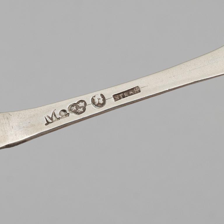 Skedar, 5 st, silver, bl a Stephan Westerstråhle, Västervik 1766.