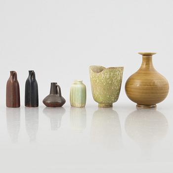 Gunnar Nylund, five stoneware vases and Carl-Harry Stålhane, five stoneware vases, Rörstrand.
