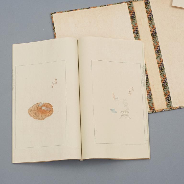 Book, 4 vol, numerously illustrated with woodcuts in colours, "Shi zhu zhai jian pu" by Hu Zhengyan.
