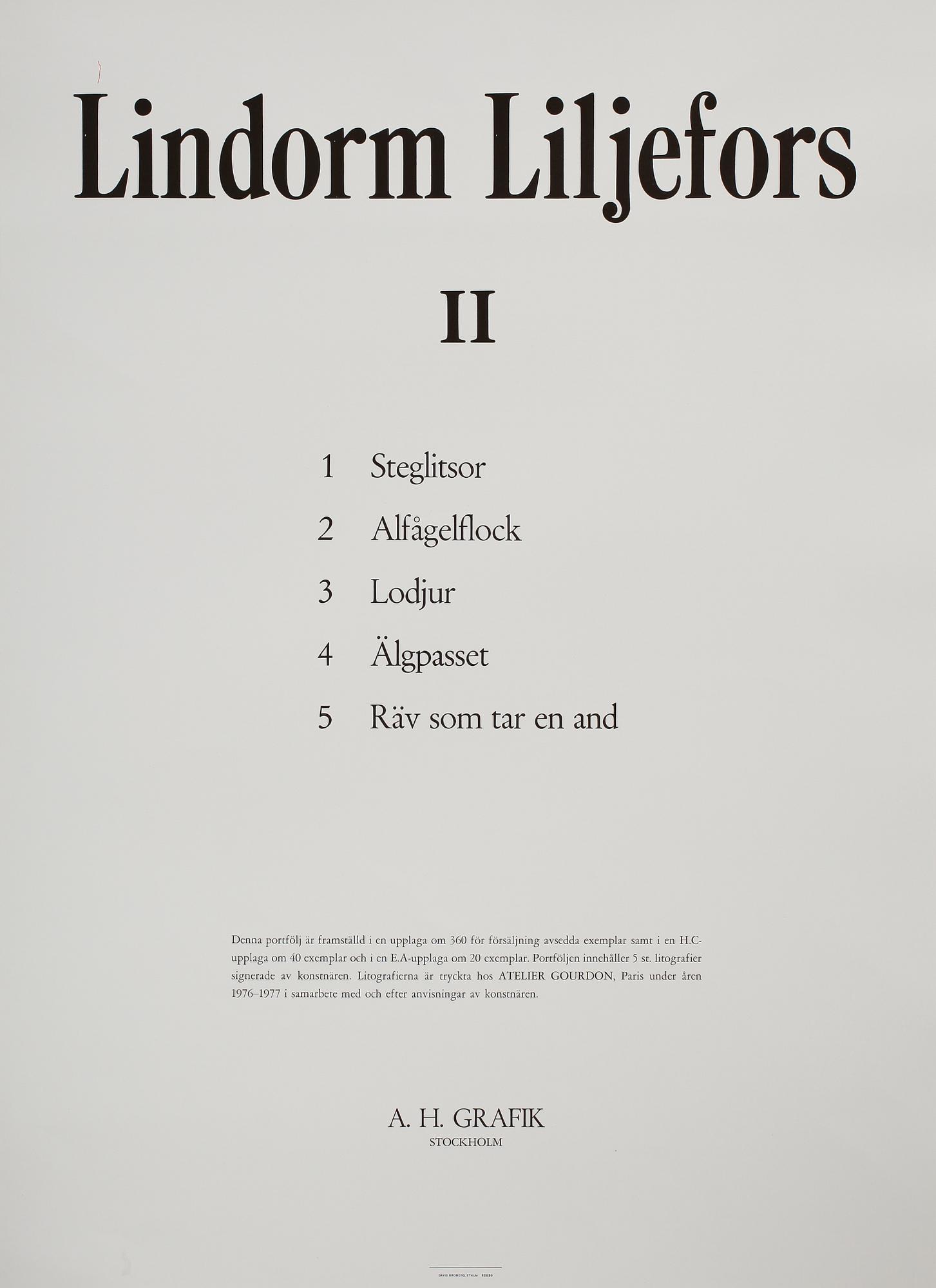 LINDORM LILJEFORS, mapp med 5 färglitografier, sign, numr 278/360.