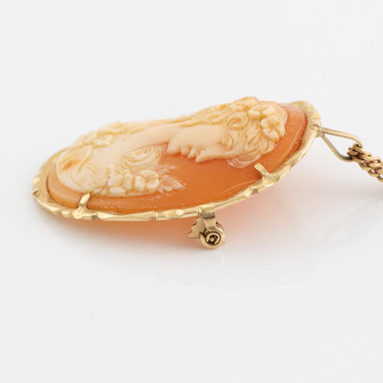 Shell cameo necklace, bracelet and ring.