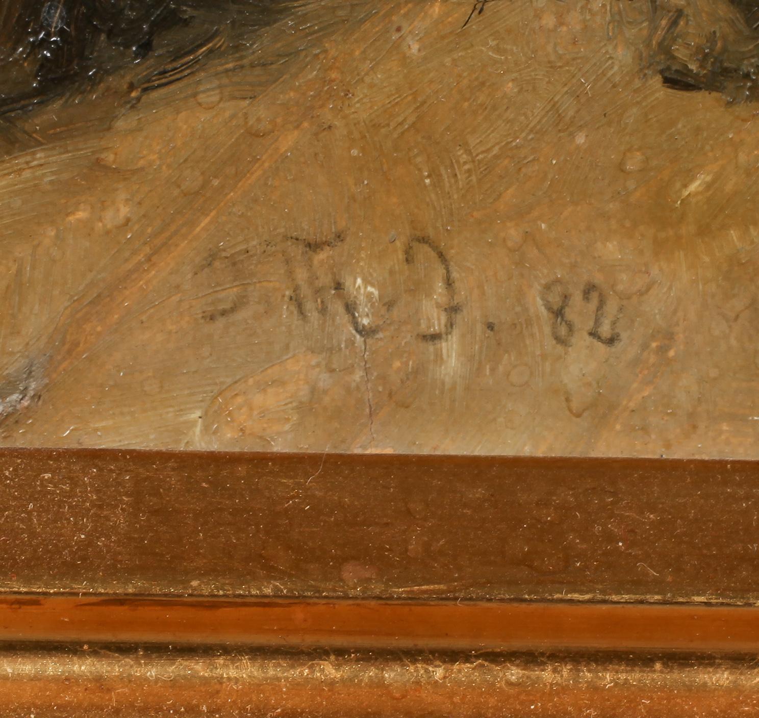 OKÄND KONSTNÄR, olja på pannå, monogram signerad och daterad 82 (1882).