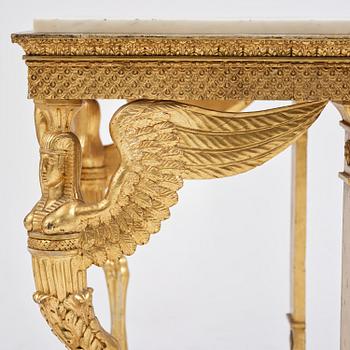 A late Gustavian giltwood console in the manner of J. Frisk, Stockholm, early 19th century.
