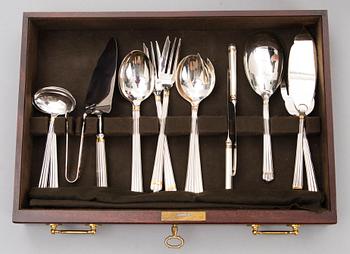 CHRISTOFLE 123-piece Aria Gold Ring Silver Plated Cutlery Set for Twelve persons.