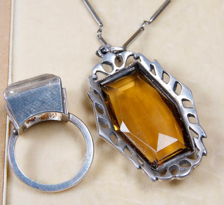 PARTI SMYCKEN, 3 delar, silver och glas, 1900-2000-tal.