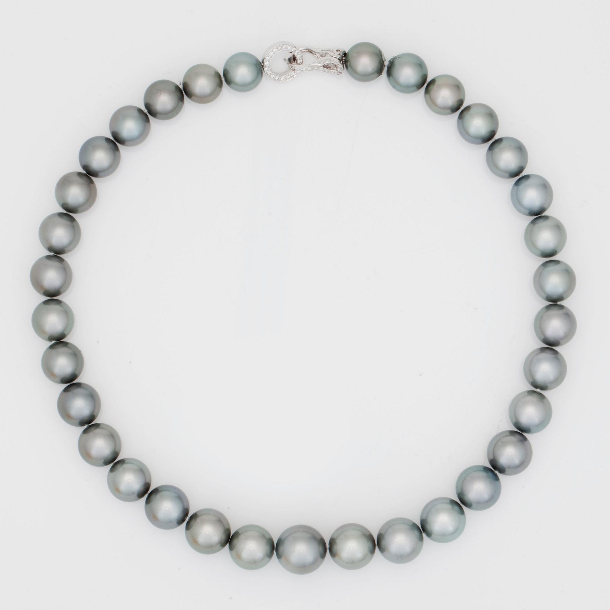 A cultured tahiti pearl necklace.