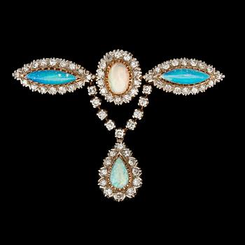 1014. A opal and old-cut diamond brooch.