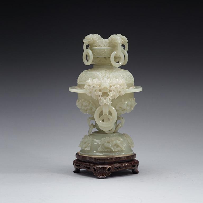 A Chinese carved nephrite censer.