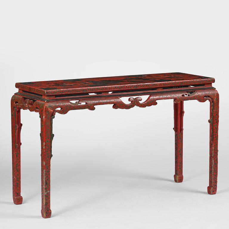 Altarbord, röd lack. Qingdynastin.