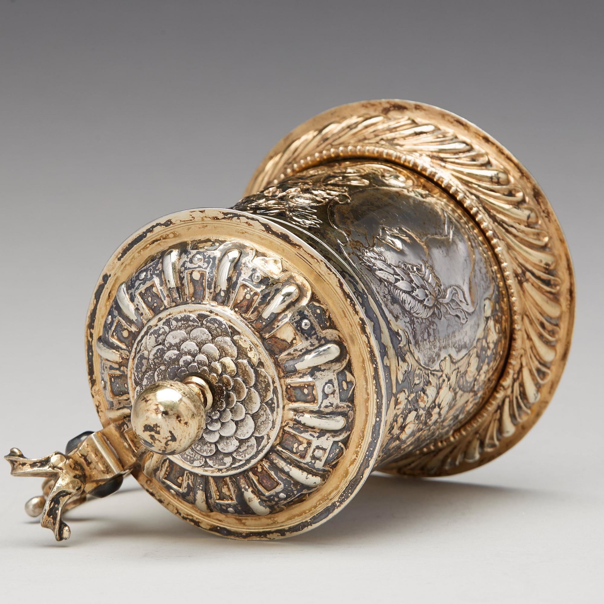 Simon Wickert, dryckeskanna, silver, Augsburg (verksam 1691-1708). Barock.