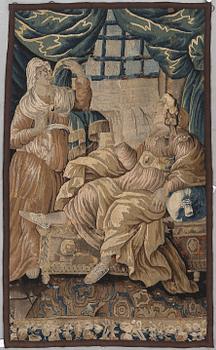 VÄVD TAPET, gobelängteknik, sannolikt omkring sekelskiftet 1700. Ca 215x128 cm.