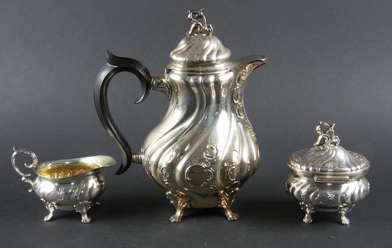 KAFFESERVIS, 3 delar, silver, C G Hallberg 1955-1956.