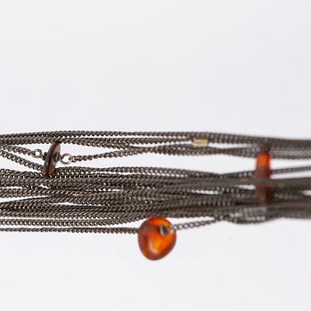 Necklace, oxidised silver and gold plating with amber stones, Ghita Ring, Denmark.