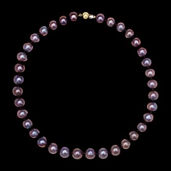 COLLIER, odlade färgade tahitipärlor med lås i 14k guld.