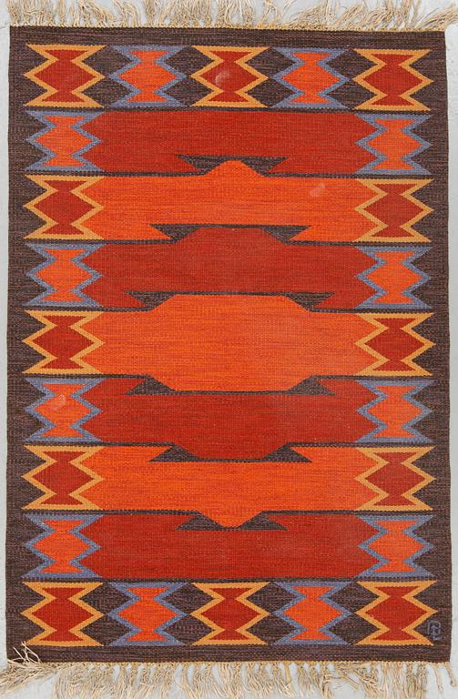 MATTO, flat weave, ca 199 x 137 cm, a signature, Sweden around the 1950's-60's.