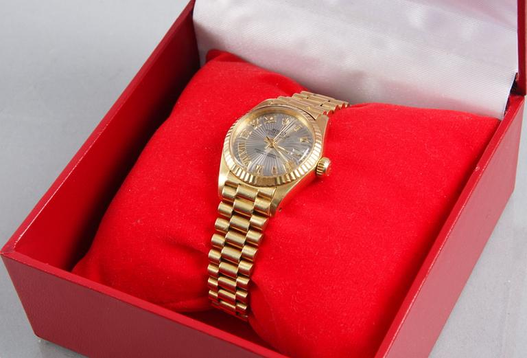 DAMARMBANDSUR, Rolex Oyster Perpetual Datejust, 18 K guld.