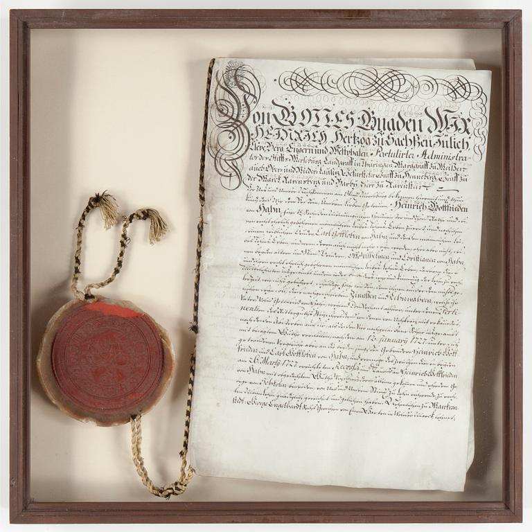 HANDSKRIFT MED SIGILL, Tyskland , 1700-talets första hälft.